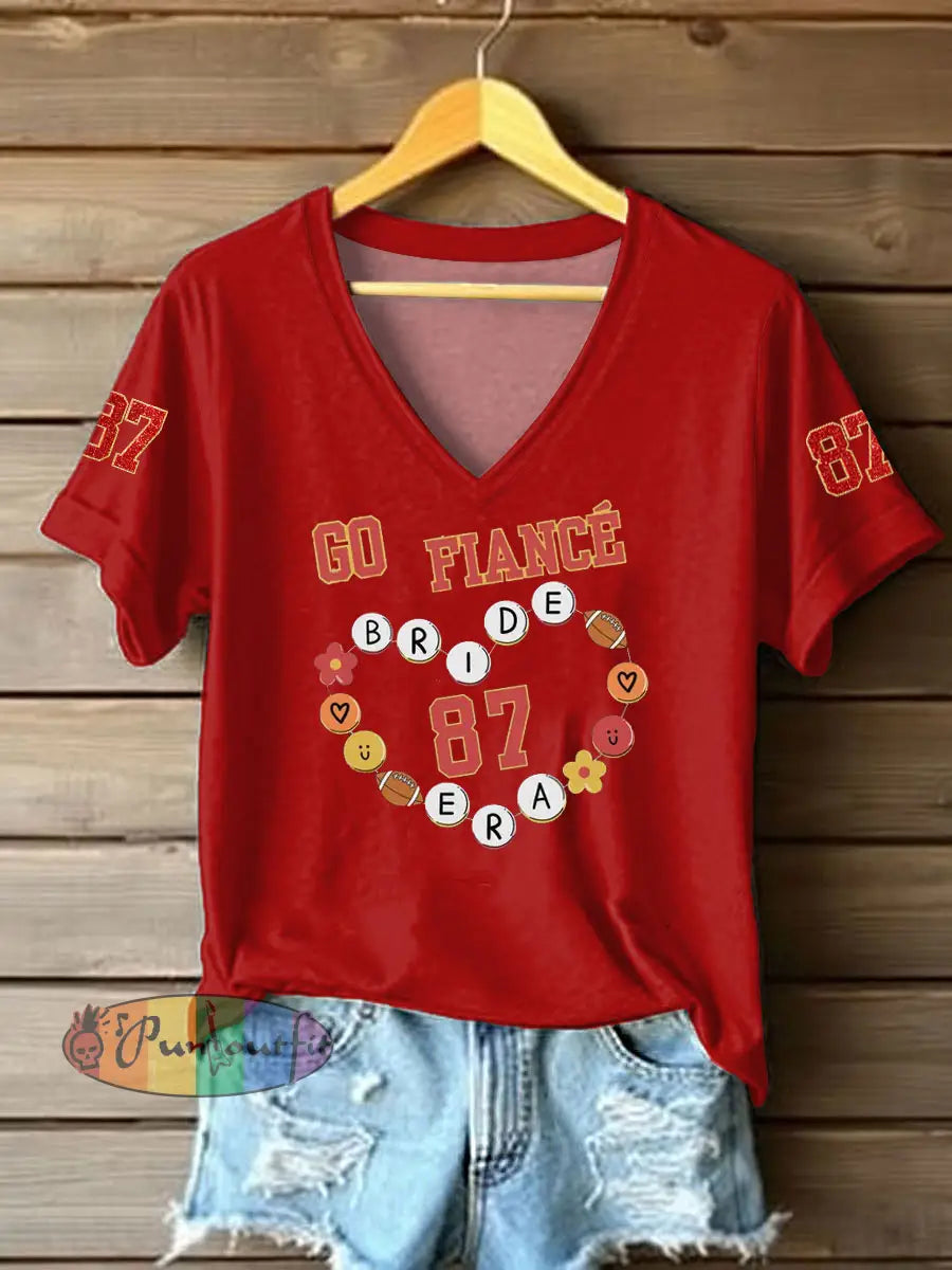Women’s Taylor Swift and Travis Kelce Engagement short sleeved T shirt Red / S