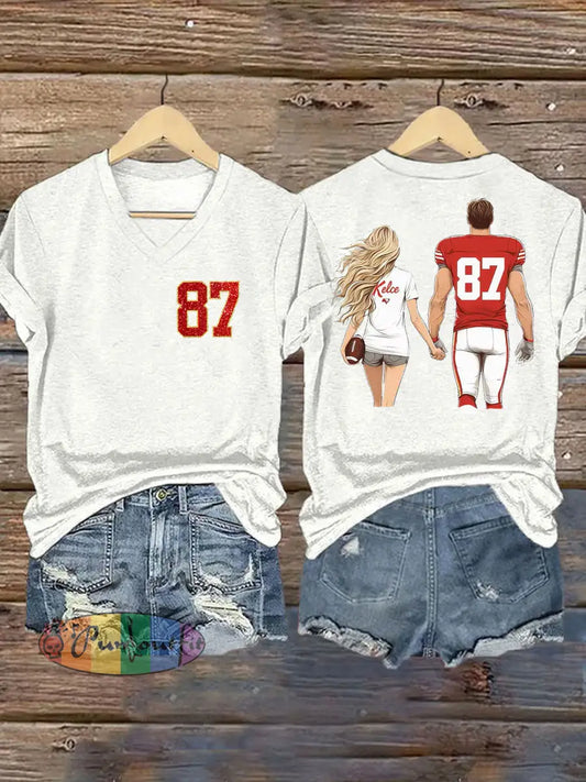Women’s Taylor Swift and Travis Kelce Engagement short sleeved T shirt White / S
