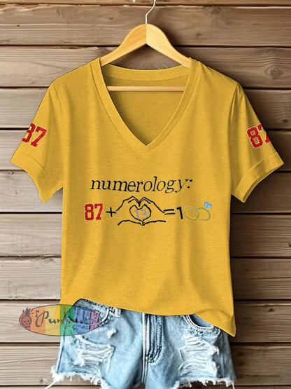 Women’s Taylor Swift and Travis Kelce Engagement short sleeved T shirt Yellow / S
