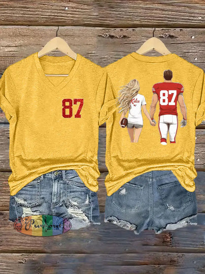 Women’s Taylor Swift and Travis Kelce Engagement short sleeved T shirt Yellow / S