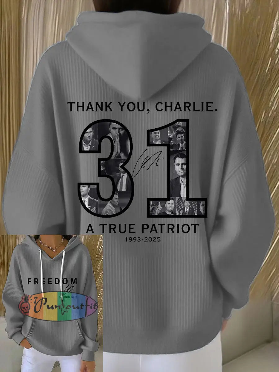 Women’s Thank You Charlie 31 True Patriot Printed Hoodie Light Gray / S