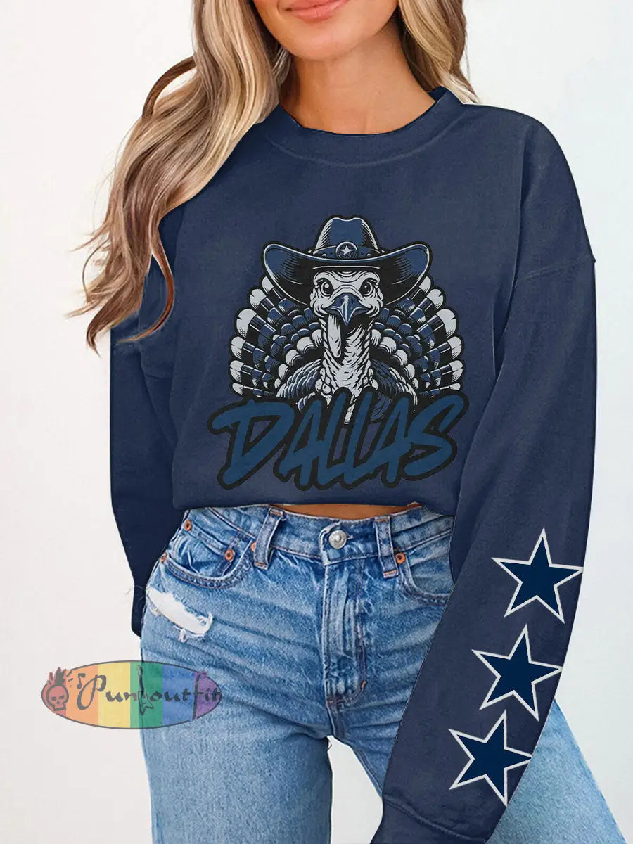 Women’s Thanksgiving American Football Sweatshirt Navy Blue / S