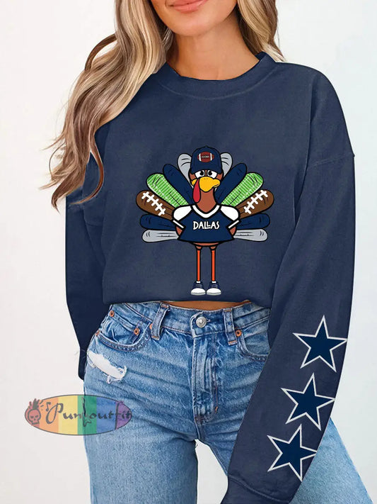 Women’s Thanksgiving American Football Sweatshirt Navy Blue / S