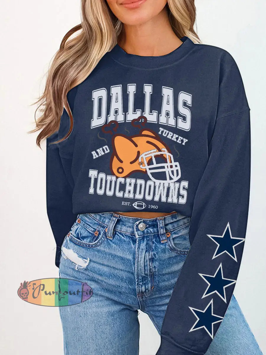 Women’s Thanksgiving American Football Sweatshirt Navy Blue / S