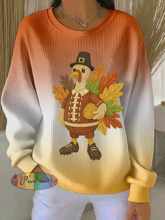 Women’s Thanksgiving Turkey Football Print Sweatshirt Orange / S