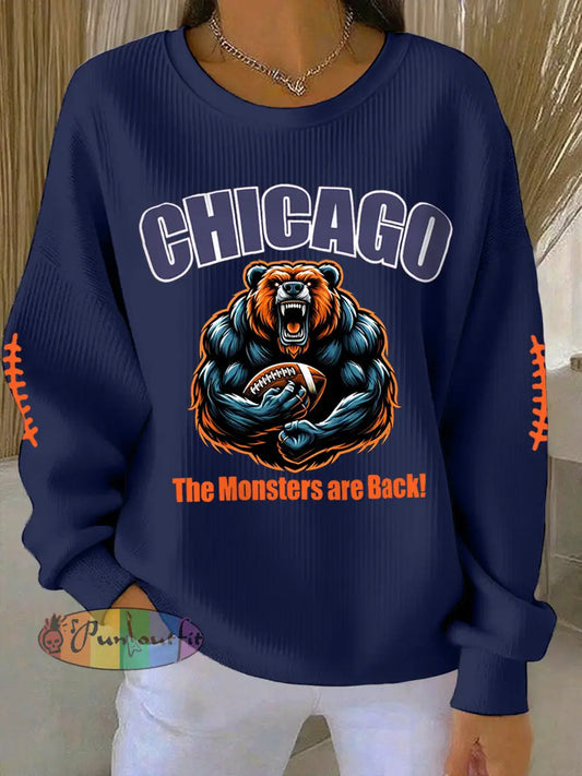 Women’s The Monsters Are Back! Football Fans Lovers Gameday Casual Sweatshirt Navy Blue / S
