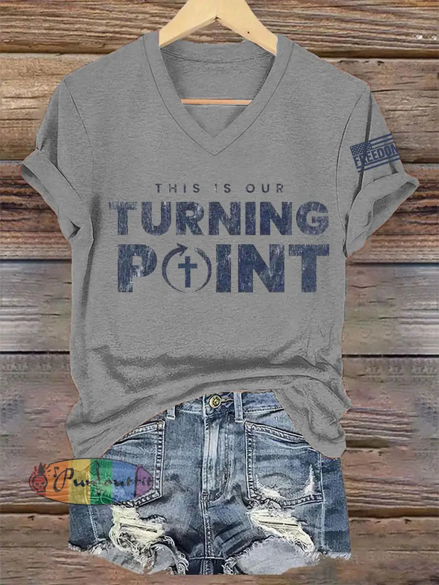 Women’s This Is Our Turning Point R.I.P Charlie Kirk Tee Light Gray / S