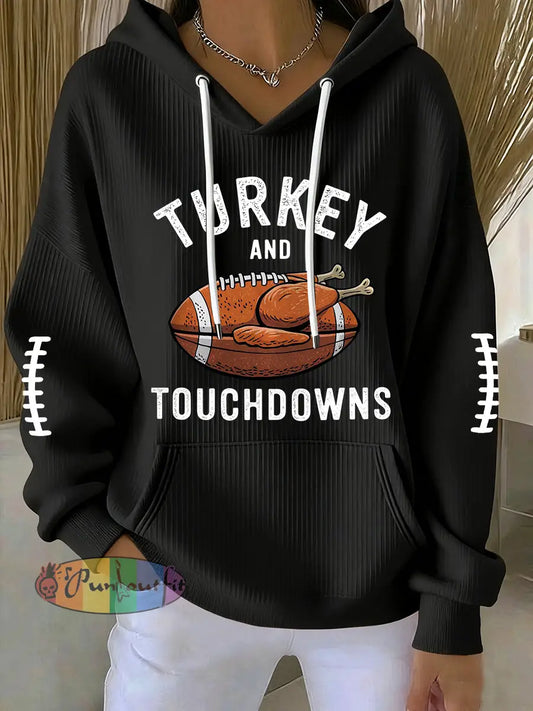 Women’s Turkey And Touchdowns Hoodie Black / S