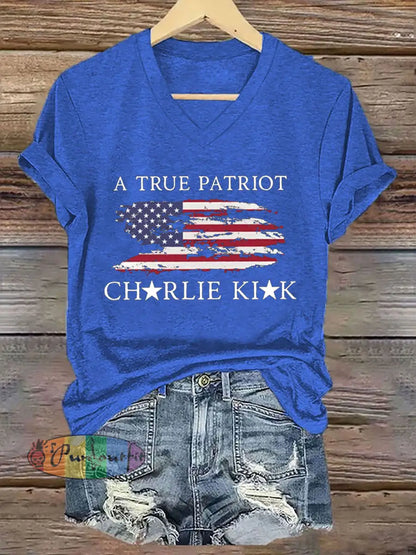 Women’s Turning Point Flag Printed T-Shirt Blue / S