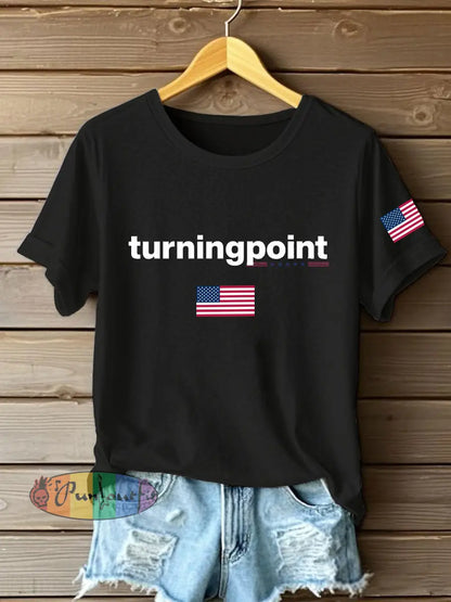 Women’s Turning Point Printed Iron On Short Sleeve T-Shirt Black / S