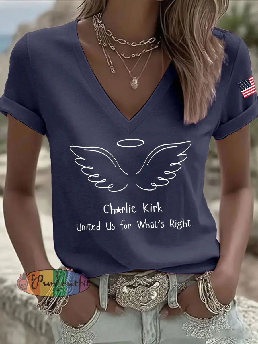 Women’s United Us For What Is Right Print Casual T-shirt Navy Blue / S