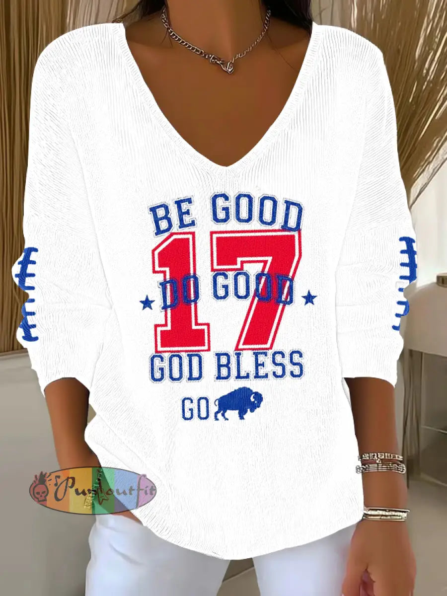 Women’s V-Neck Football Fans Lovers Gameday Casual Ribbed Top White / S