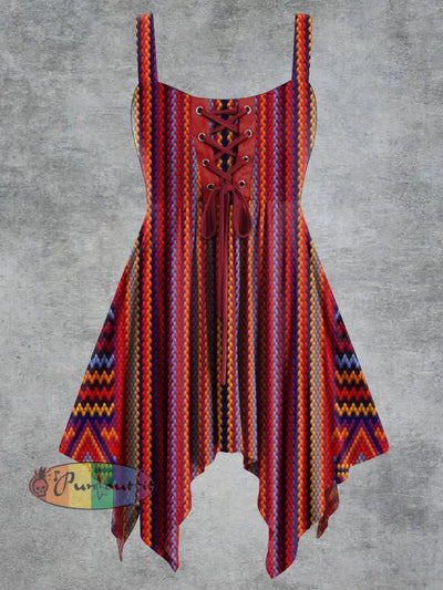 Women’s Vintage Ethnic Floral Print Tie-Strap Slip Dress Red / S