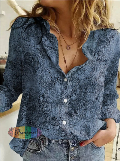 Women’s Vintage Gothic Perris Floral Aged Printed Casual Long Sleeve Shirt