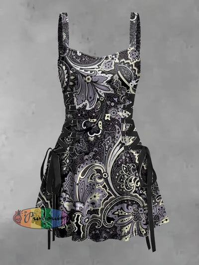 Women’s Vintage Hippie Colorful Floral Designs Print Strappy Sleeveless Mini Dress As Picture / S