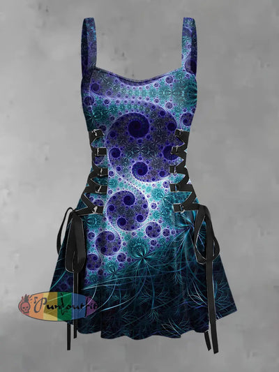 Women’s Vintage Hippie Colorful Ripple Swirls Print Strappy Sleeveless Mini Dress As Picture / S