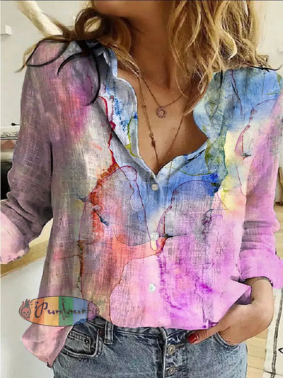 Women’s Vintage Hippie Gradient Colorful Ripple Abstract Printed Casual Long Sleeve Shirt