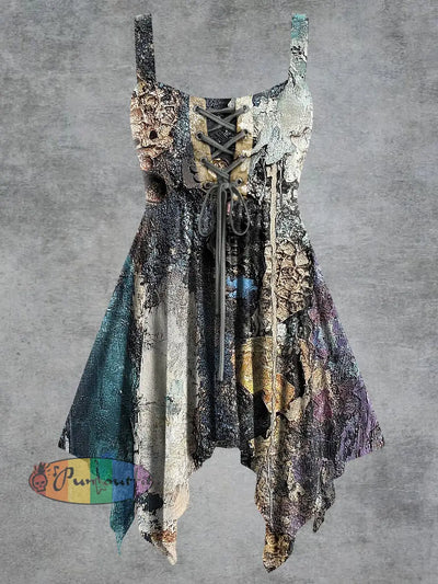 Women’s Vintage Print Tie-Strap Slip Dress Gray / S