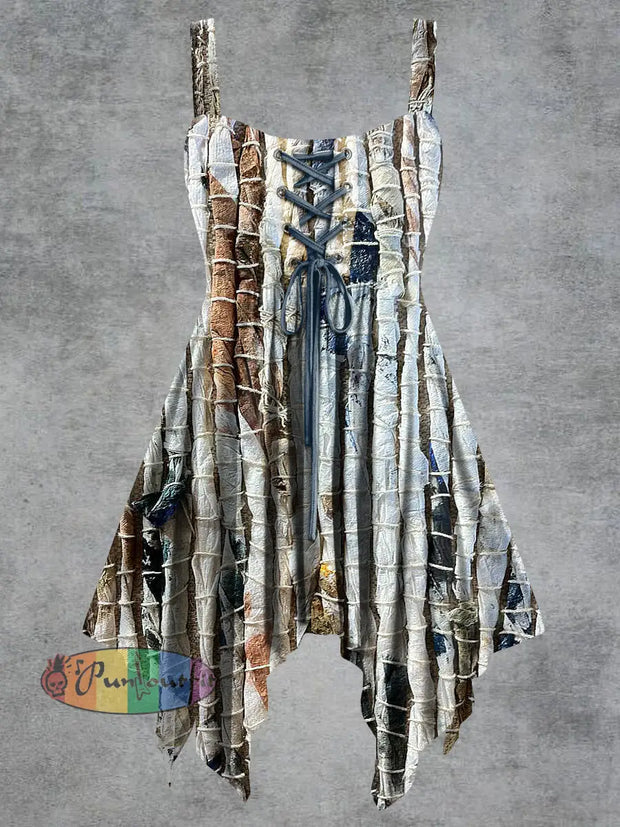 Women’s Vintage Print Tie-Strap Slip Dress Gray / S
