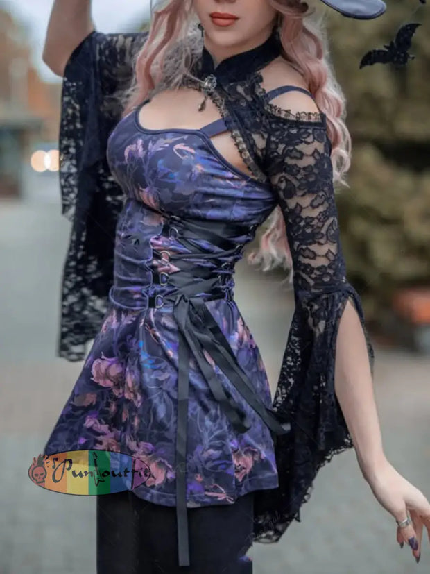 Women’s Vintage Punk Colourful Cat Eyes Print Strappy Sleeveless Strappy Mini Dress