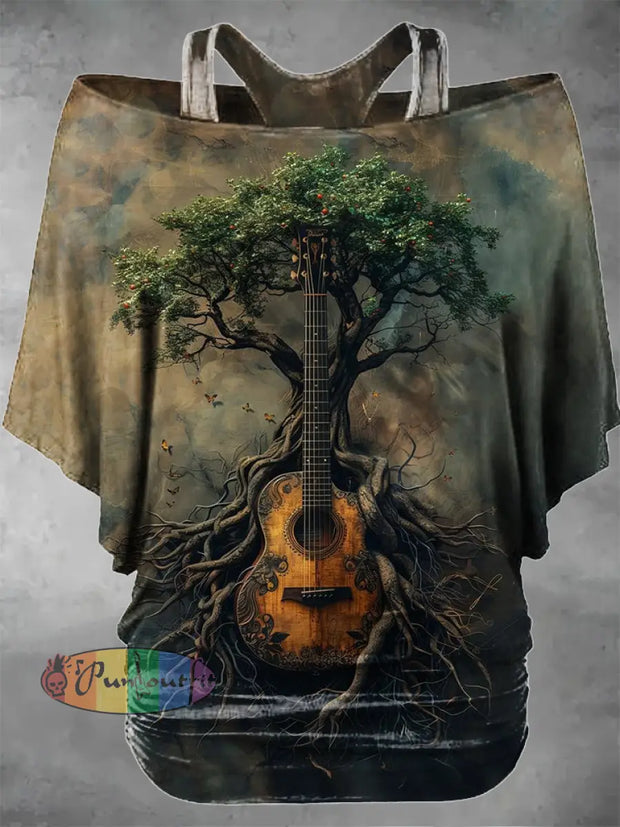 Women’s Vintage Punk Rock Guitar Tree Art Designs Two Piece Suit Top As picture / S