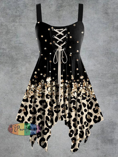 Women’s Vintage Sequin Print Tie-Strap Slip Dress Black / S