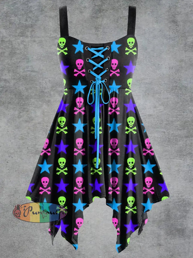 Women’s Vintage Skull Print Tie-Strap Slip Dress Black / S