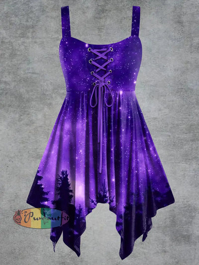 Women’s Vintage Starlit Sky Print Tie-Strap Slip Dress Purple / S