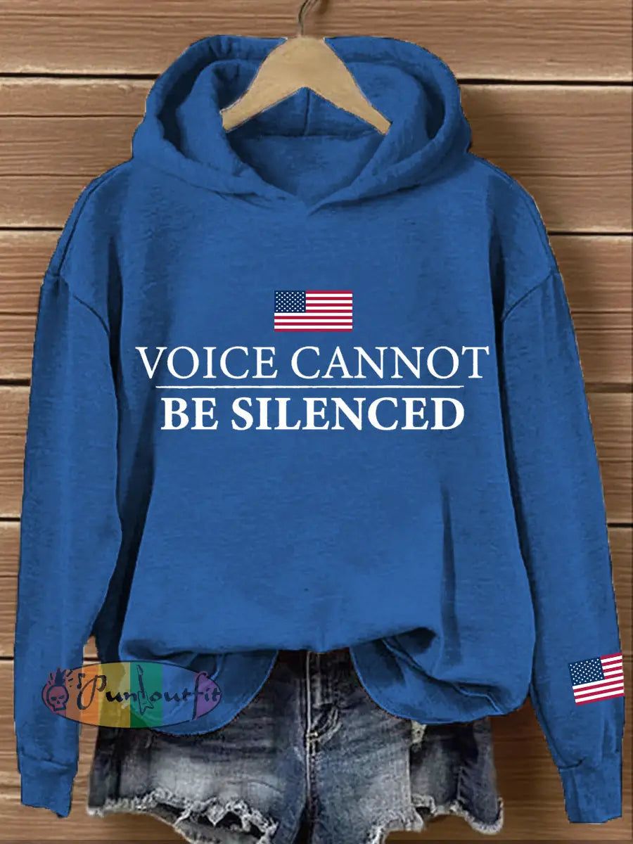 Women’s Voice Cannot Be Silenced Print Hoodie Blue / S