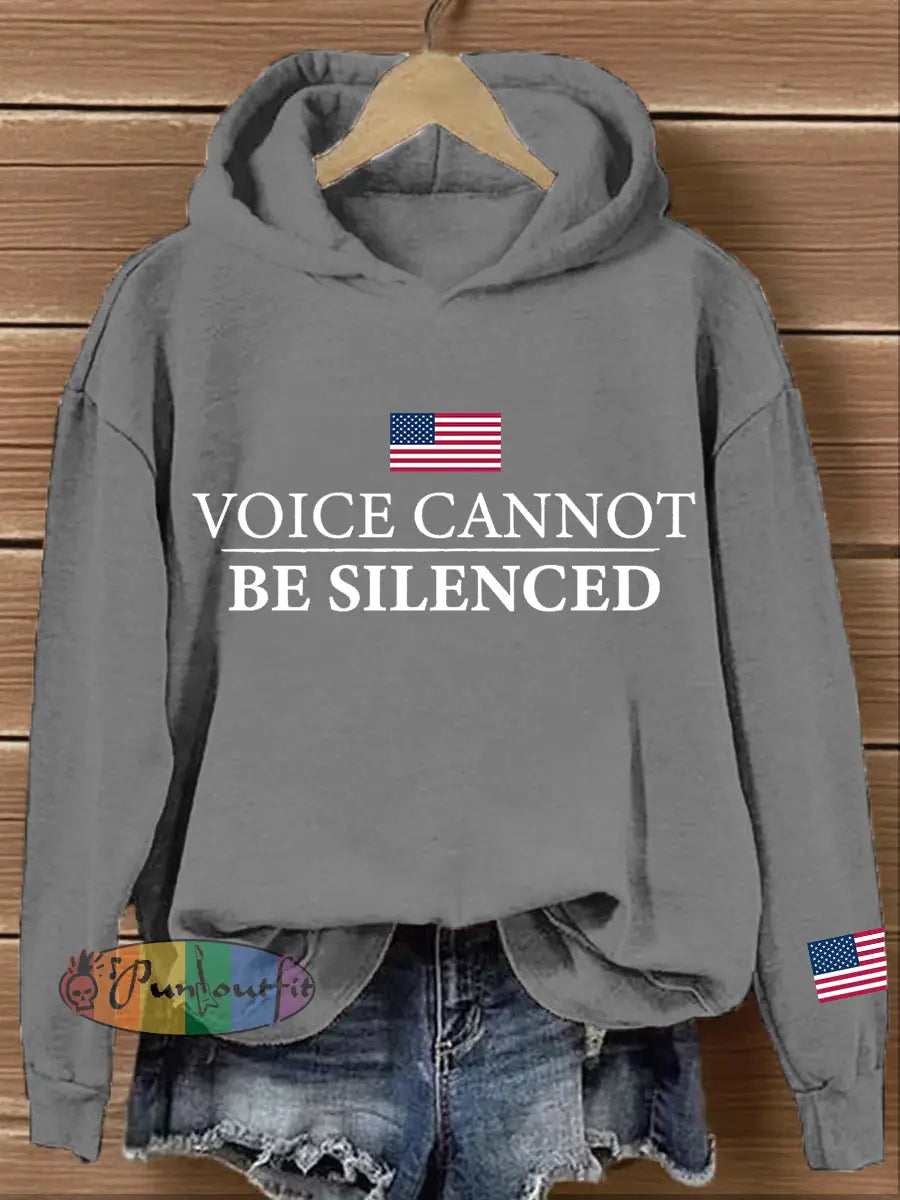 Women’s Voice Cannot Be Silenced Print Hoodie Gray / S