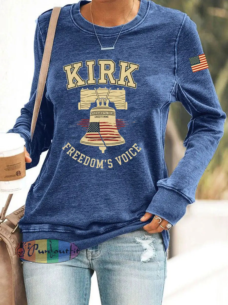 Women’s Voice of Freedom Print Casual Sweatshirt Blue / S
