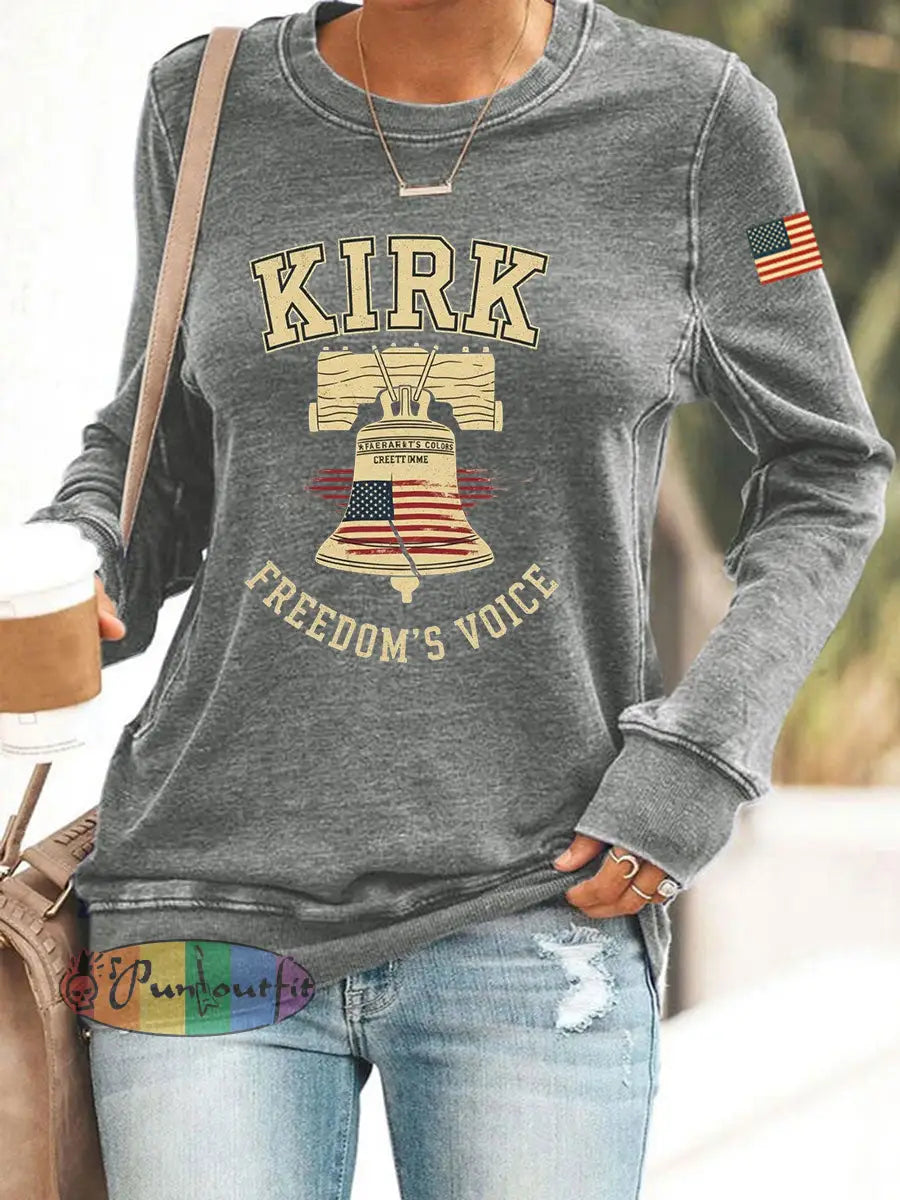 Women’s Voice of Freedom Print Casual Sweatshirt Gray / S