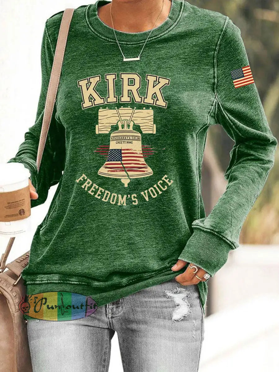 Women’s Voice of Freedom Print Casual Sweatshirt Green / S