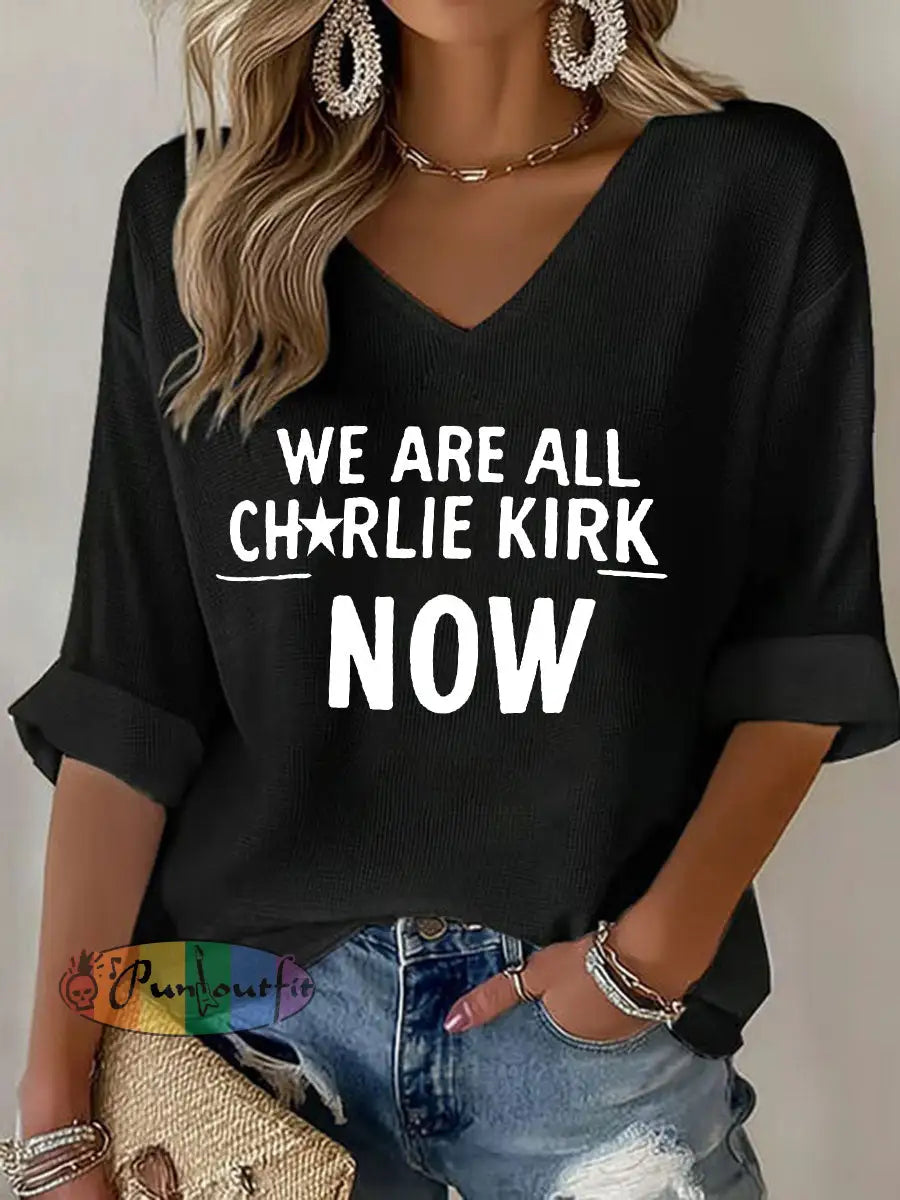 Women’s Voice of Freedom Waffle Print Casual T-Shirt Black / S