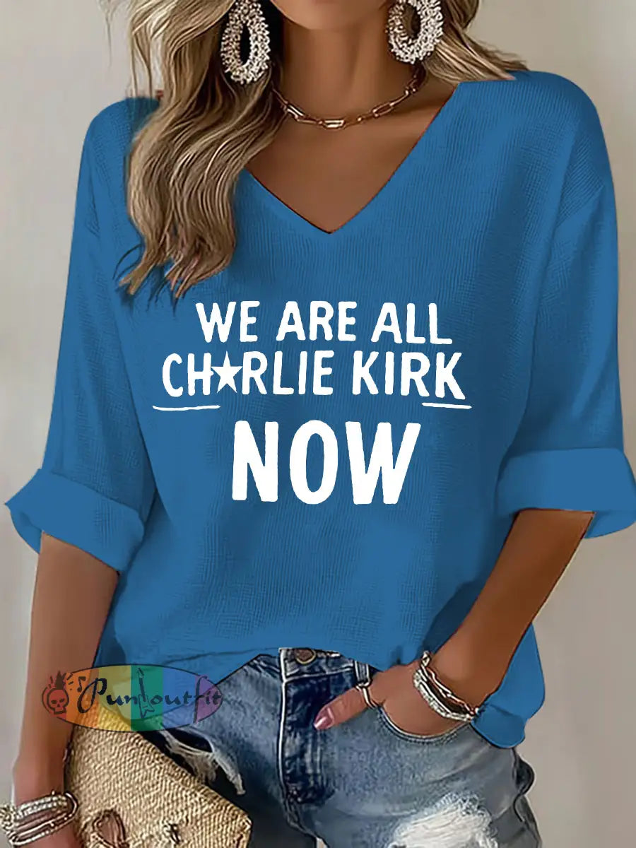 Women’s Voice of Freedom Waffle Print Casual T-Shirt Blue / S