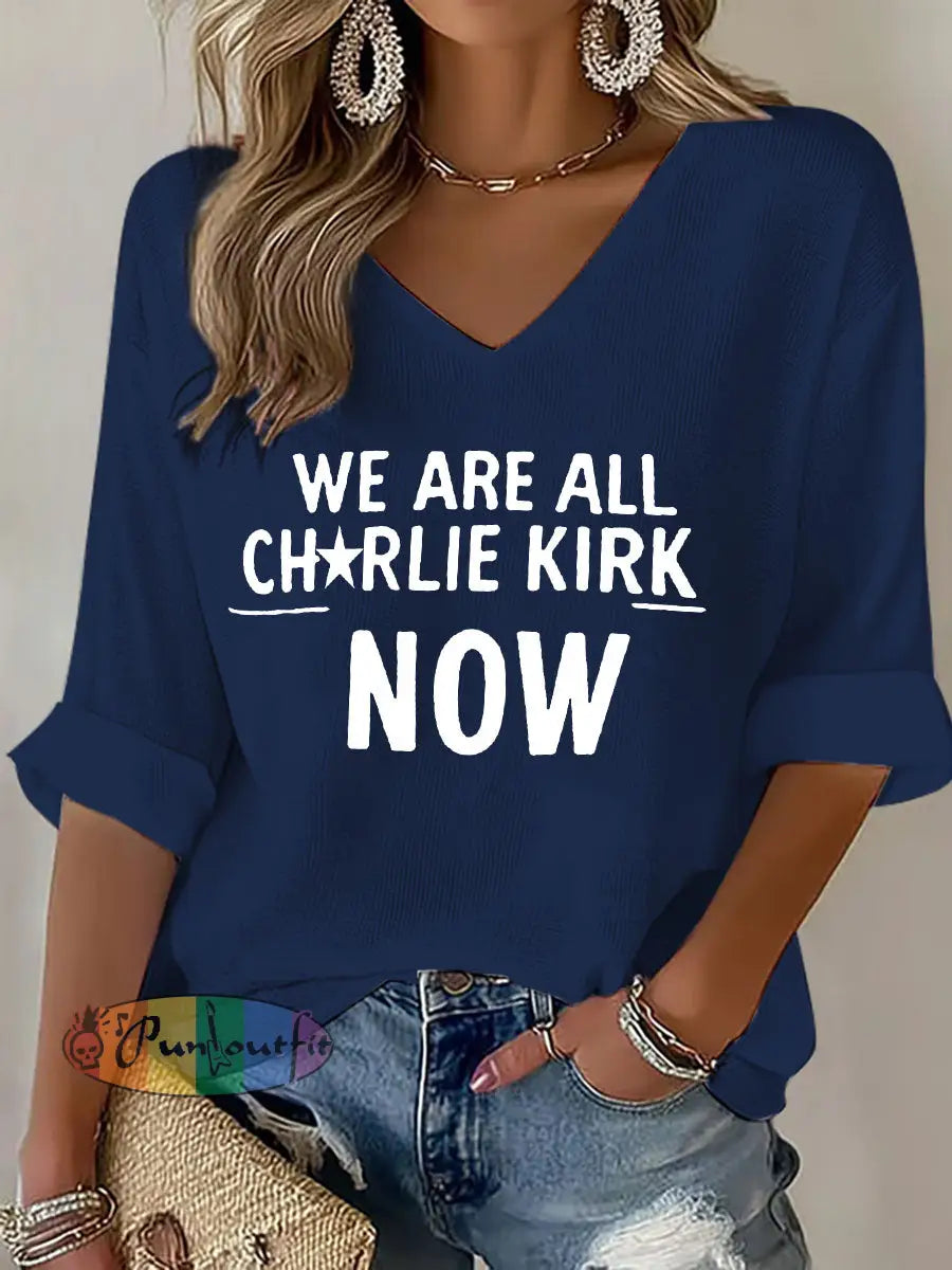 Women’s Voice of Freedom Waffle Print Casual T-Shirt Navy Blue / S
