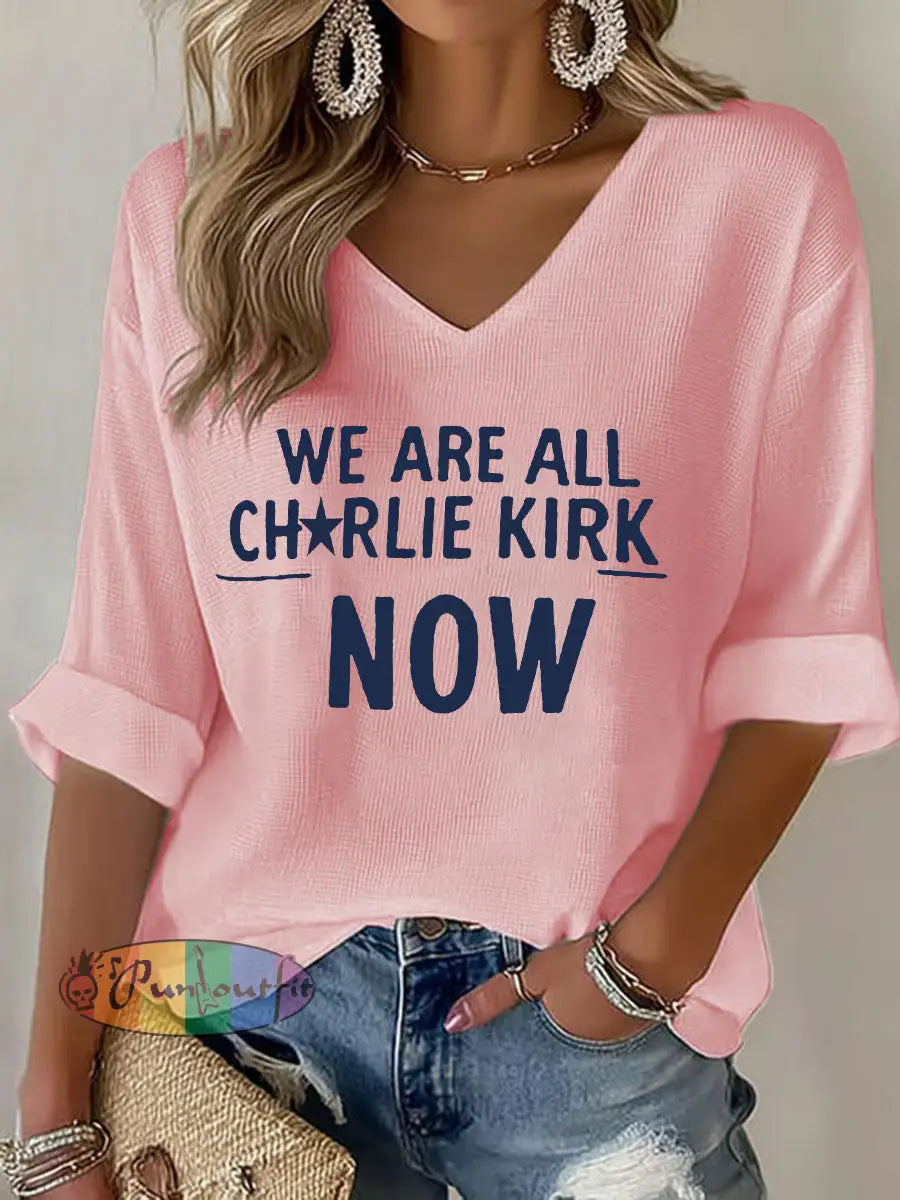 Women’s Voice of Freedom Waffle Print Casual T-Shirt Pink / S