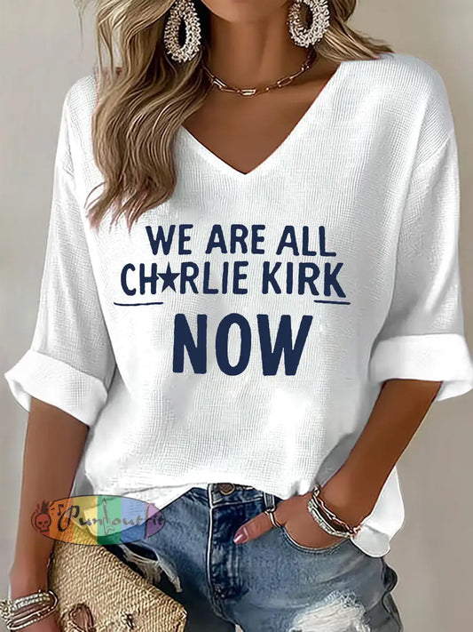 Women’s Voice of Freedom Waffle Print Casual T-Shirt White / S