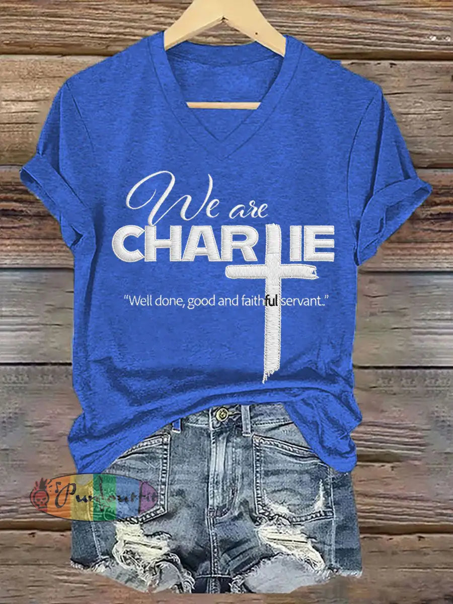 Women’s We Are All Charlie Kirk Now! R.I.P Charlie Kirk V-Neck Tee Blue / S