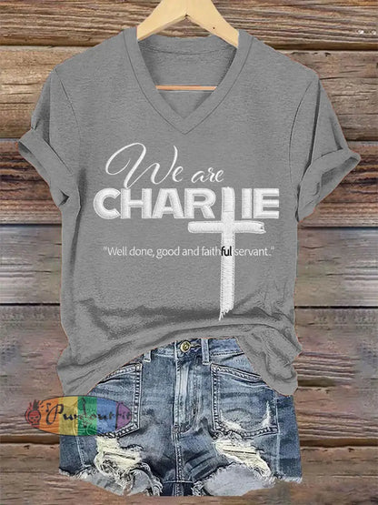 Women’s We Are All Charlie Kirk Now! R.I.P Charlie Kirk V-Neck Tee Light Gray / S