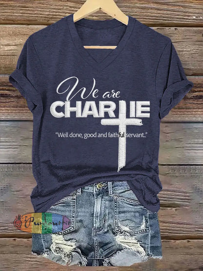 Women’s We Are All Charlie Kirk Now! R.I.P Charlie Kirk V-Neck Tee Navy Blue / S