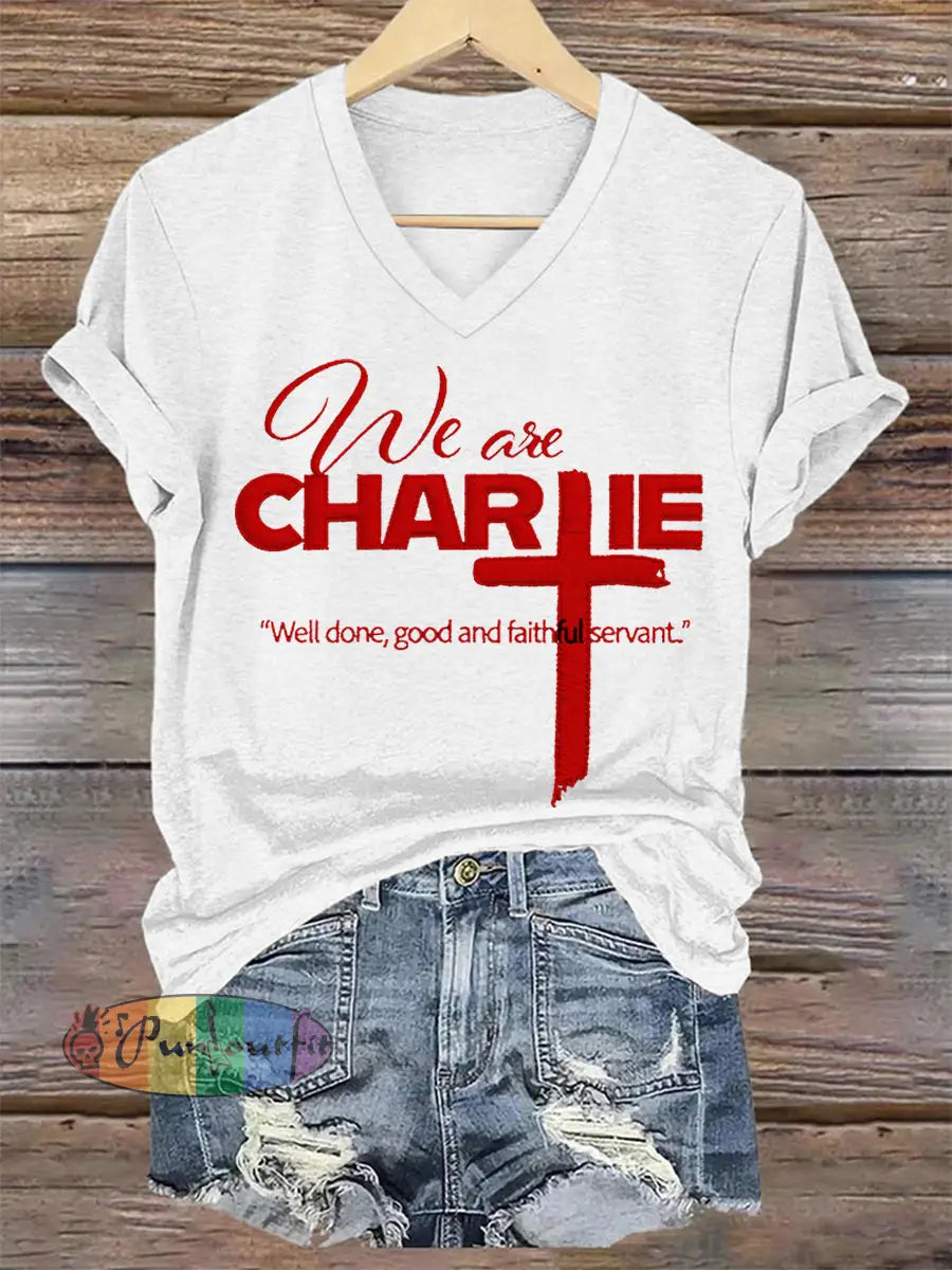 Women’s We Are All Charlie Kirk Now! R.I.P Charlie Kirk V-Neck Tee White / S