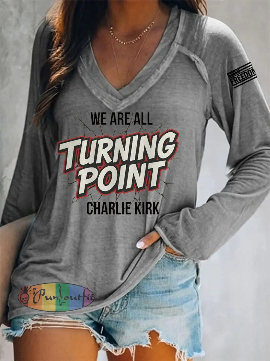 Women’s We Are All Charlie Kirk! R.I.P Charlie Kirk Long-Sleeve T-Shirt Gray / S