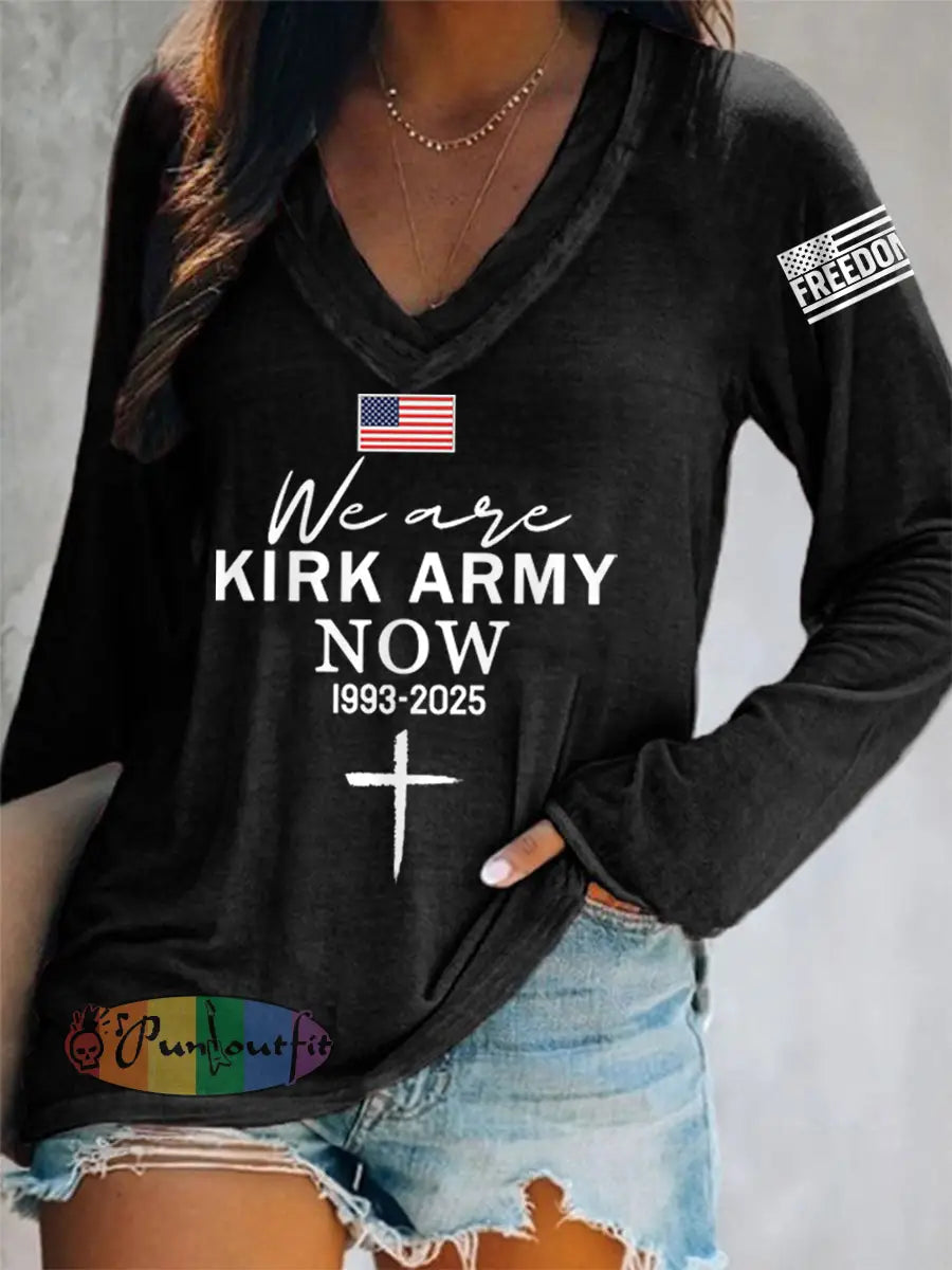 Women’s We Are All Kirk Army Now! R.I.P Charlie Kirk V-Neck Long-Sleeve T-Shirt Black / S