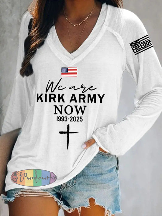 Women’s We Are All Kirk Army Now! R.I.P Charlie Kirk V-Neck Long-Sleeve T-Shirt White / S
